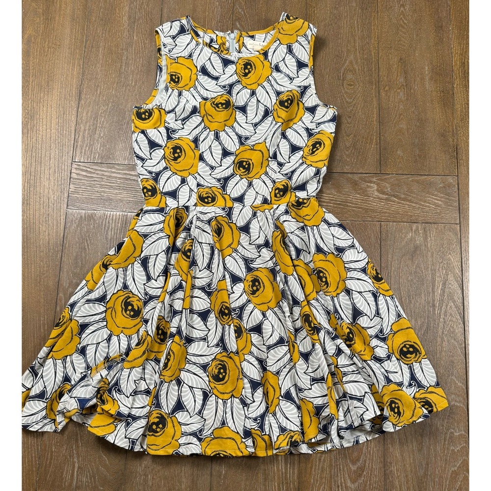 Maison Jules Fit & Flare Floral Dress Size S Yellow Navy White Lined 3264